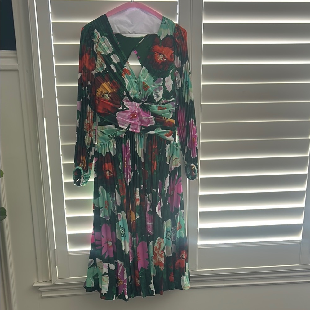 Maeve Pink and Red Fit and Flare Dress with V-neck